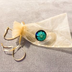 Blue & Yellow Real Sunflower Artsy Ring